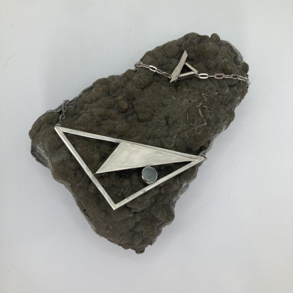 Triangle necklace, set stone, triangle clasp